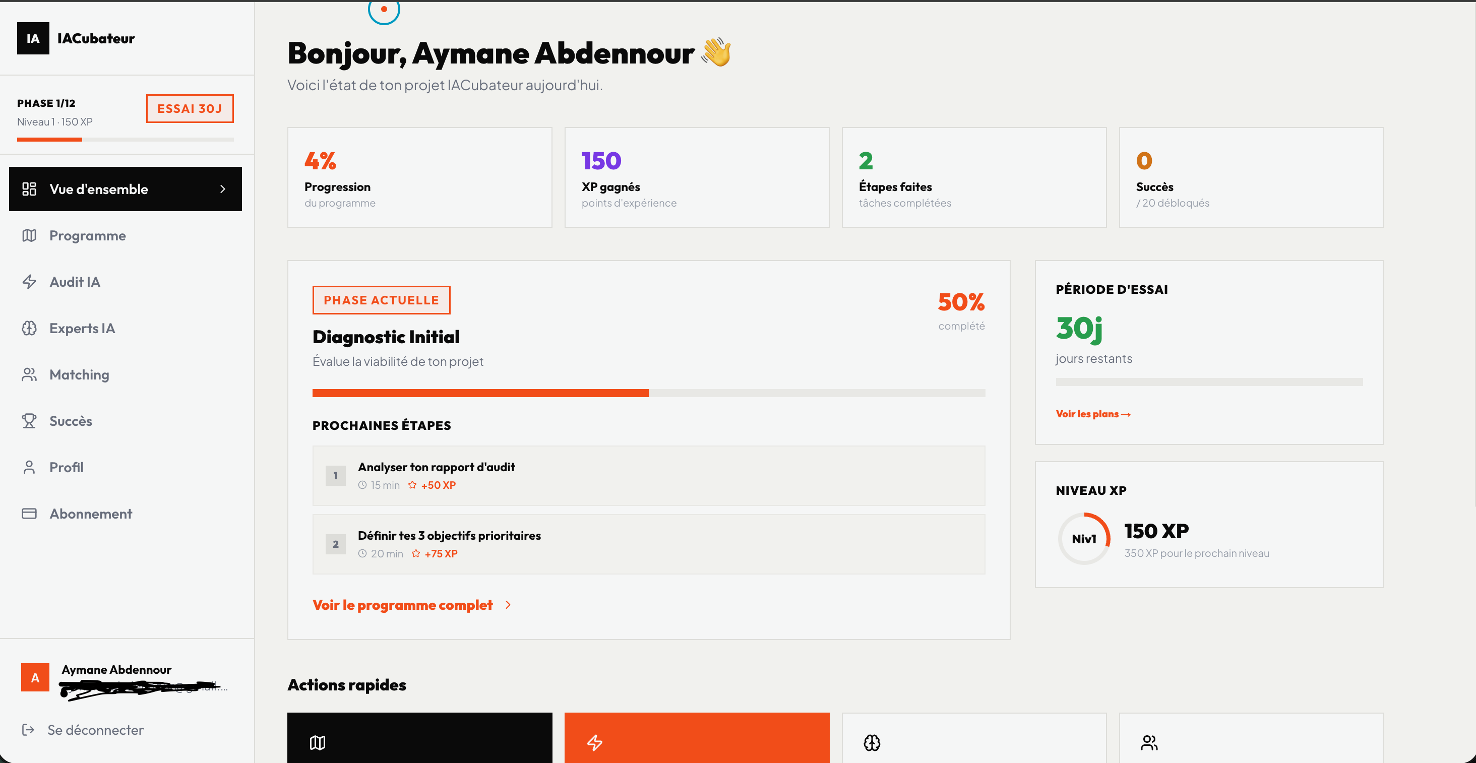 Dashboard IACubateur — Aymane Abdennour